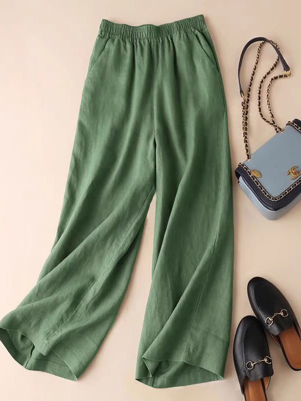 Pantalons Décontracté Plain Printemps / Automne Coton Naturel Taille Élastique Pantalon à la cheville Standard Couture de poche pour Femmes