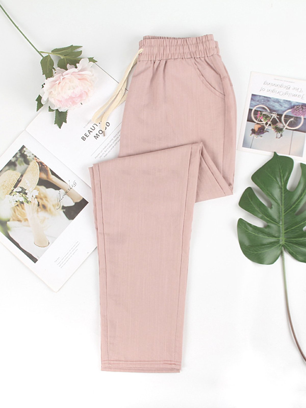 Pantalons Décontracté Plain Printemps / Automne Coton Taille Élastique Pantalon à la cheville Pantalons Harem Droit Poche Couture pour Femmes