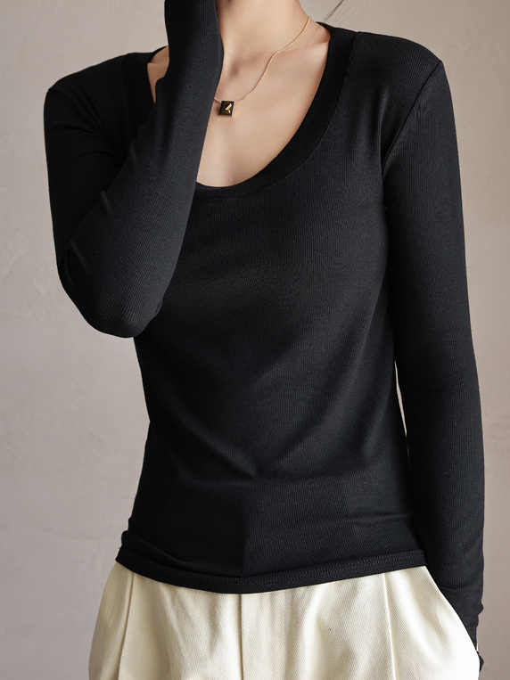 T-shirts Décontracté Plain Printemps / Automne à Haute Élasticité Quotidien Manches Longues Col Rond Droit Régulier pour Femmes