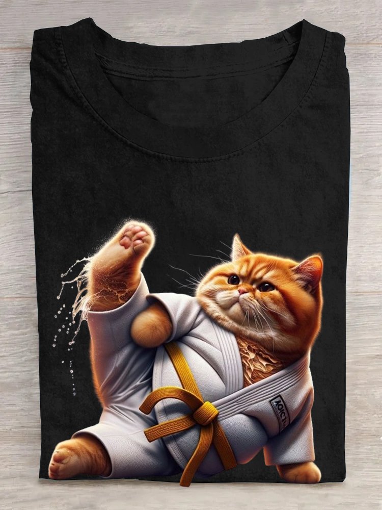 T-shirts Décontracté Chat Été Manches Courtes Col Rond Régulier Droit Régulier Élasticité moyenne pour Femmes