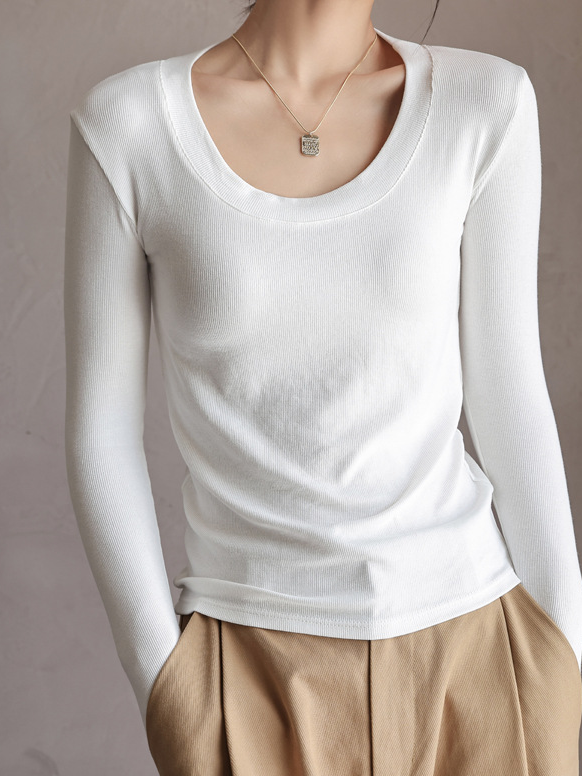 T-shirts Décontracté Plain Printemps / Automne à Haute Élasticité Quotidien Manches Longues Col Rond Droit Régulier pour Femmes