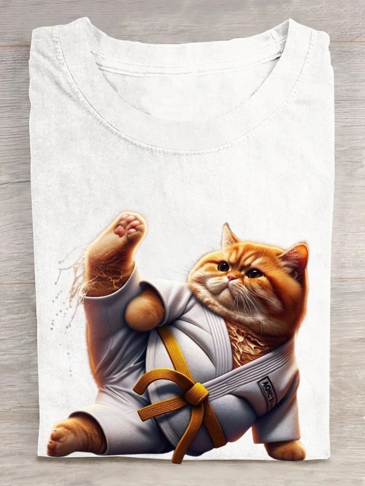 T-shirts Décontracté Chat Été Manches Courtes Col Rond Régulier Droit Régulier Élasticité moyenne pour Femmes