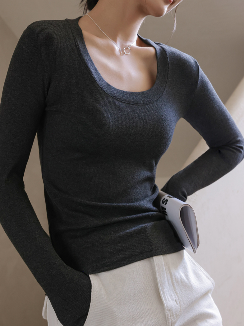 T-shirts Décontracté Plain Printemps / Automne à Haute Élasticité Quotidien Manches Longues Col Rond Droit Régulier pour Femmes