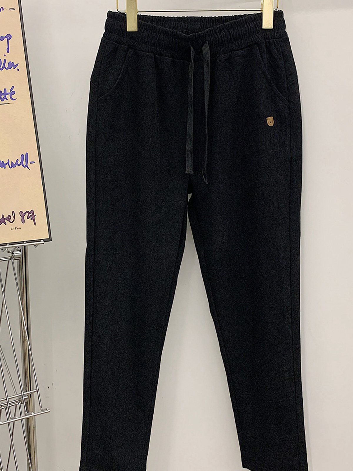 Pantalons Décontracté Plain Printemps / Automne Coton Taille Élastique Pantalon à la cheville Pantalons Harem Droit Poche Couture pour Femmes