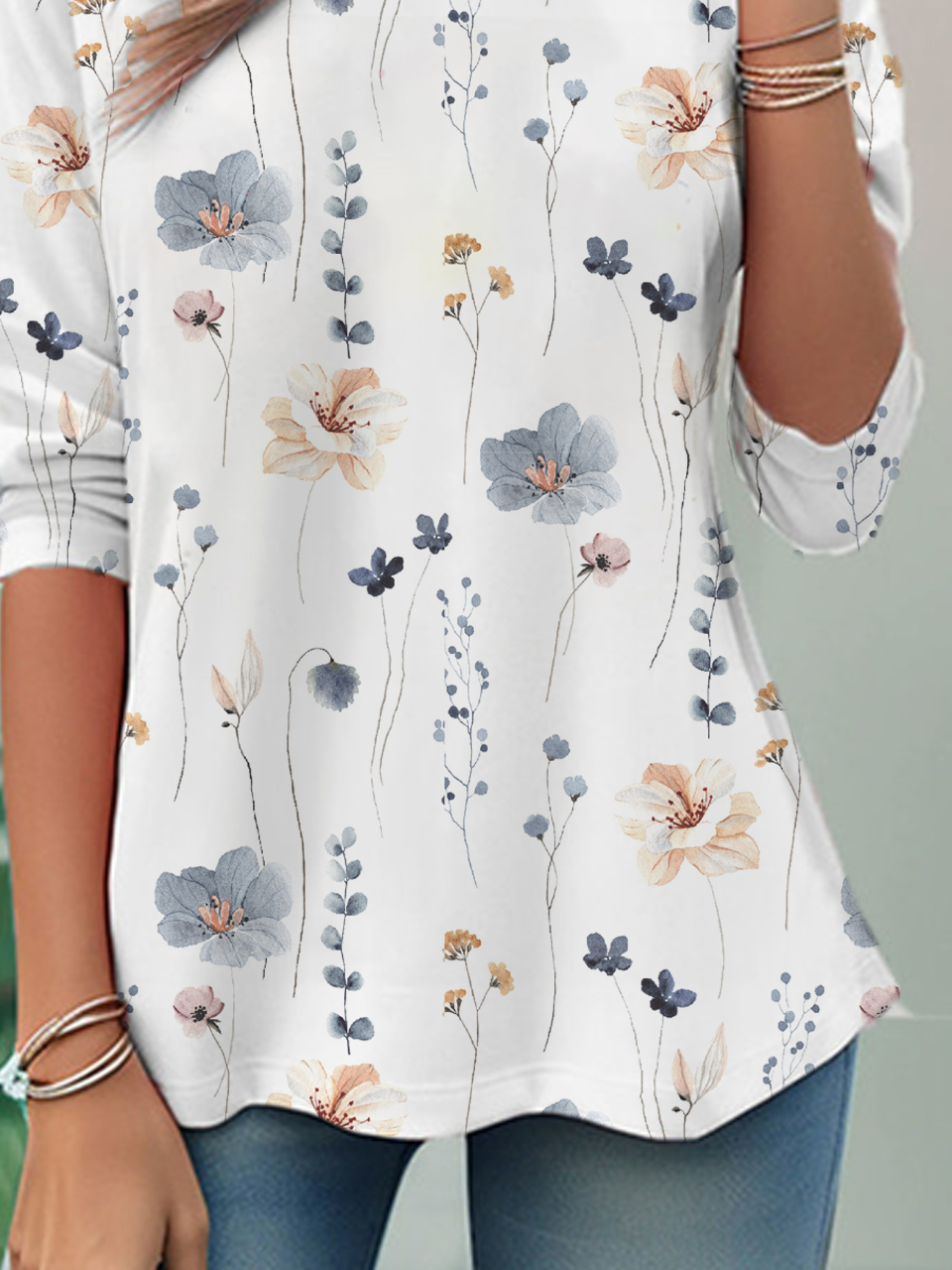 T-shirts Femmes Décontracté Floral Printemps / Automne Quotidien Manches Longues Col Rond Droit Régulier Non