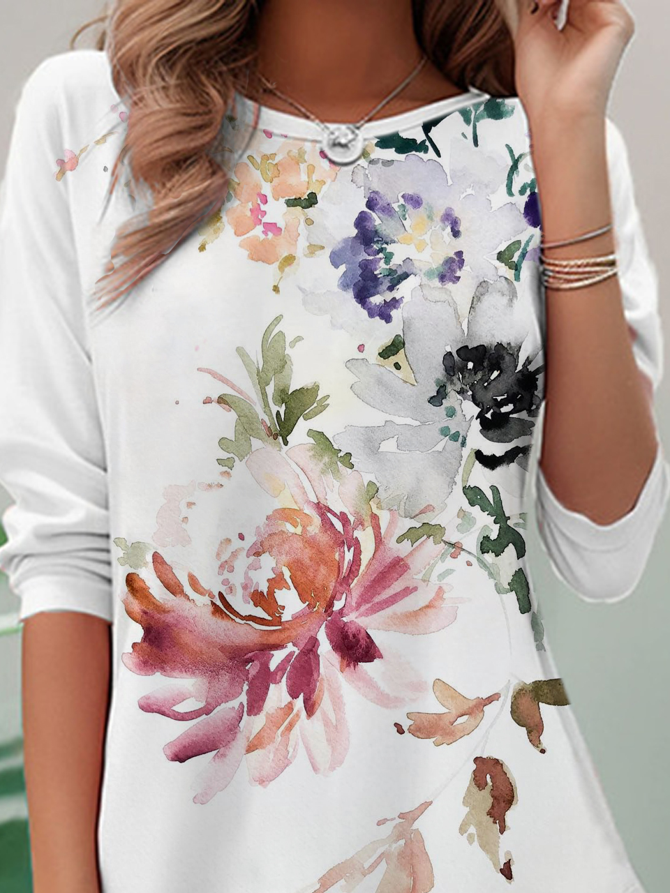 T-shirts Femmes Décontracté Floral Printemps / Automne Aucune élasticité Quotidien Ample Manches Longues Col Rond Droit