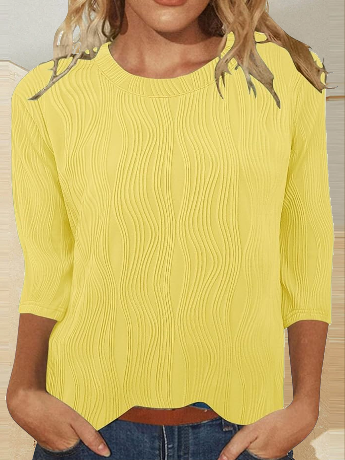T-shirts Femmes Décontracté Plain Printemps / Automne Jacquard Jacquard Quotidien Col Rond Droit Régulier