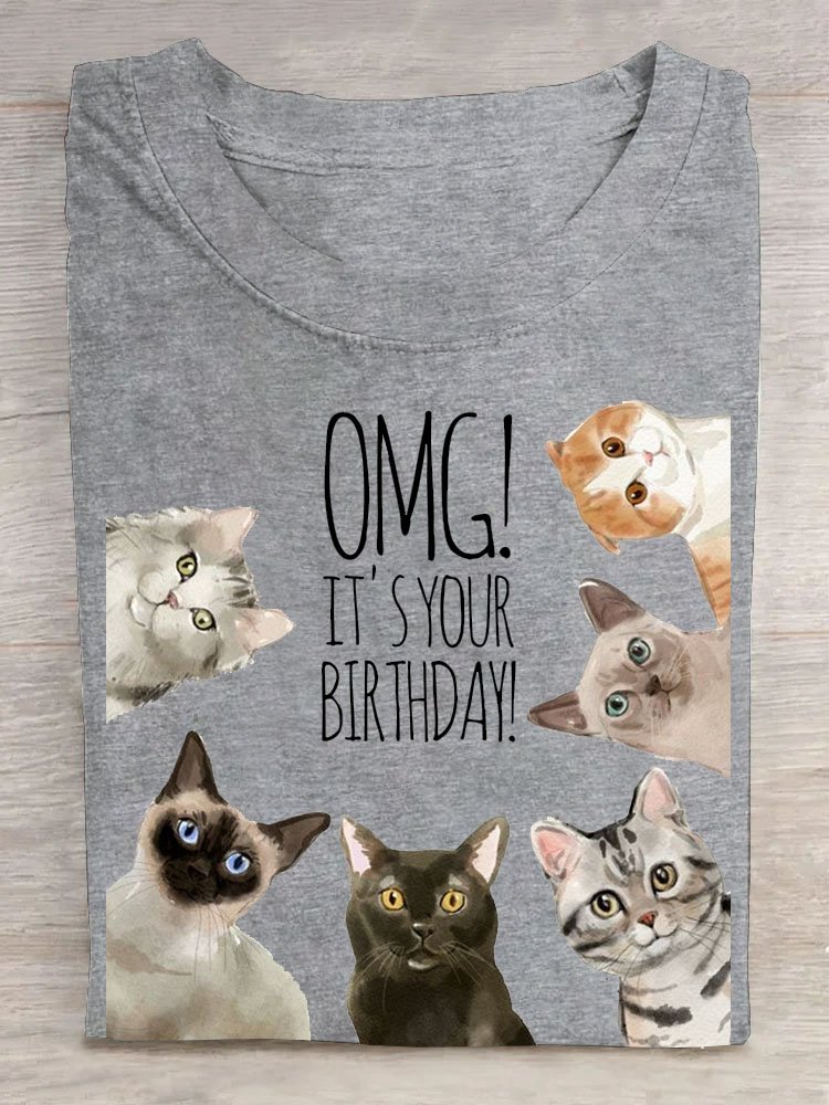 T-shirts Décontracté Été Chat Ample Manches Courtes Col Rond Régulier Droit Oui pour Femmes