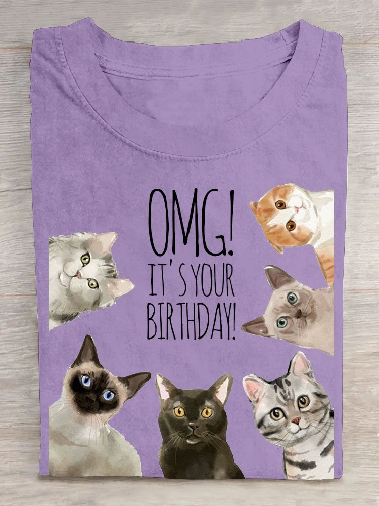T-shirts Décontracté Été Chat Ample Manches Courtes Col Rond Régulier Droit Oui pour Femmes