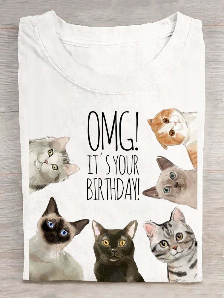 T-shirts Décontracté Été Chat Ample Manches Courtes Col Rond Régulier Droit Oui pour Femmes