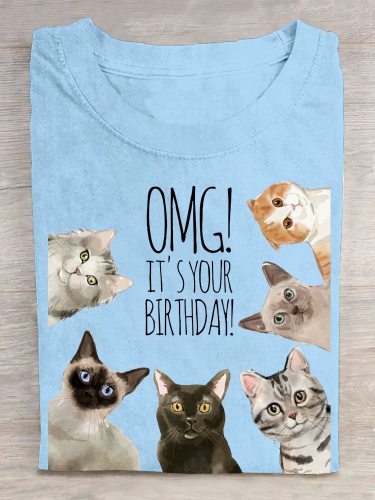 T-shirts Décontracté Été Chat Ample Manches Courtes Col Rond Régulier Droit Oui pour Femmes