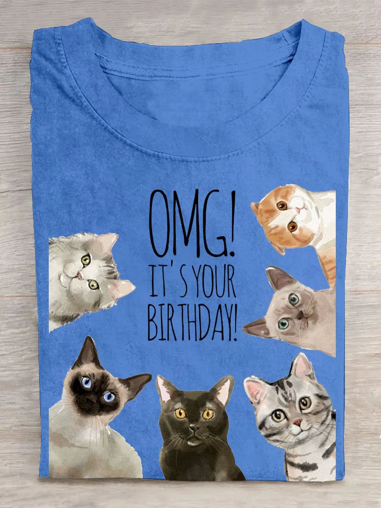 T-shirts Décontracté Été Chat Ample Manches Courtes Col Rond Régulier Droit Oui pour Femmes