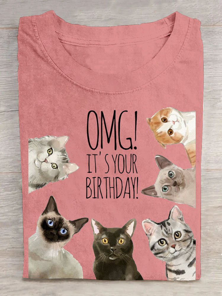 T-shirts Décontracté Été Chat Ample Manches Courtes Col Rond Régulier Droit Oui pour Femmes