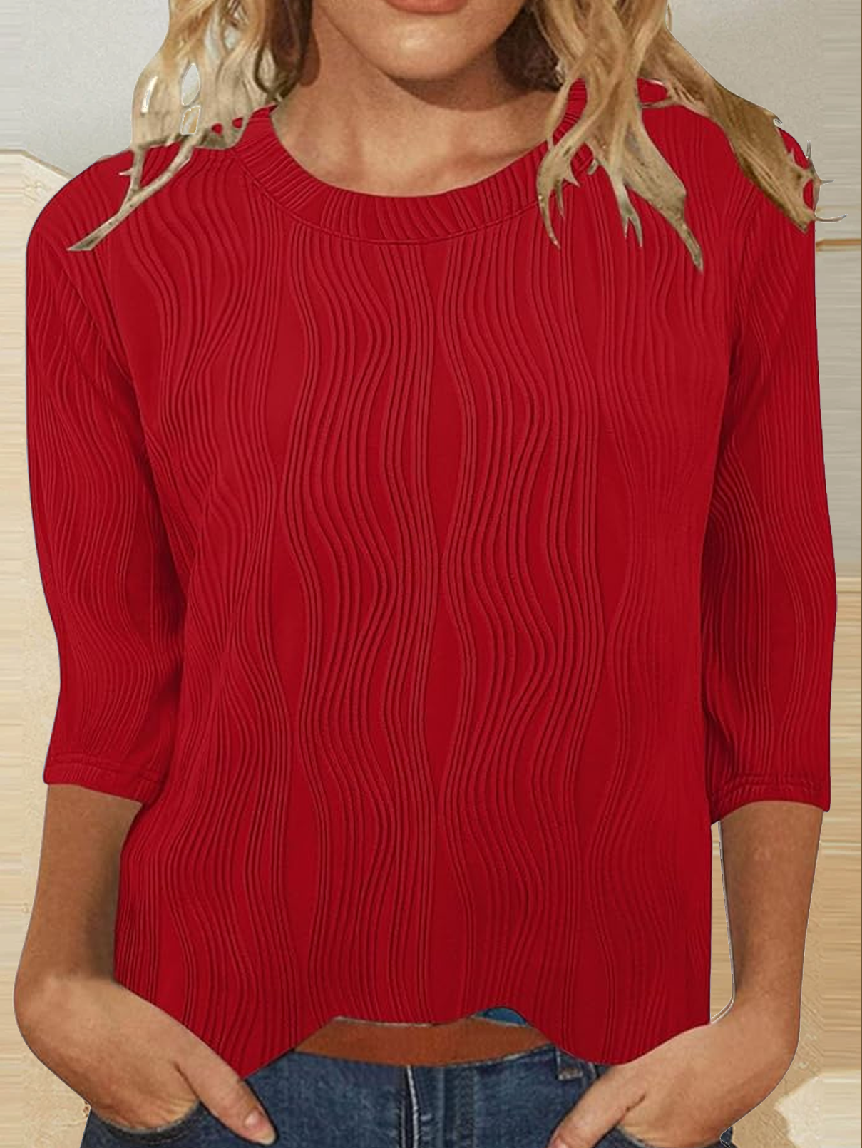 T-shirts Femmes Décontracté Plain Printemps / Automne Jacquard Jacquard Quotidien Col Rond Droit Régulier