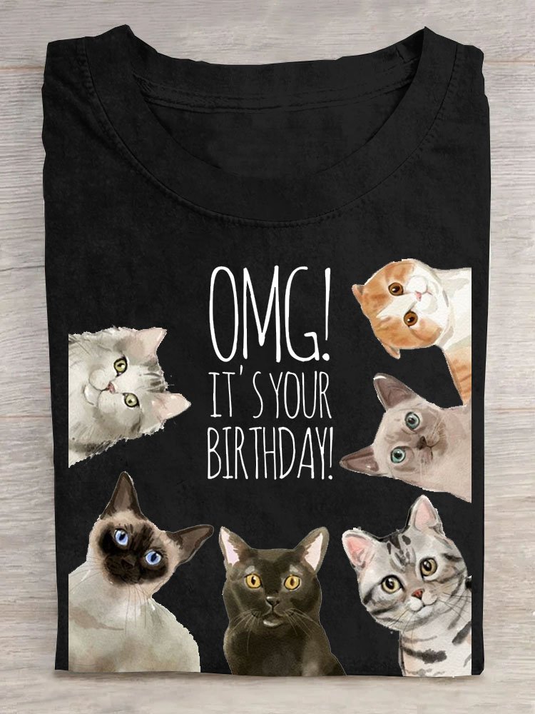 T-shirts Décontracté Été Chat Ample Manches Courtes Col Rond Régulier Droit Oui pour Femmes