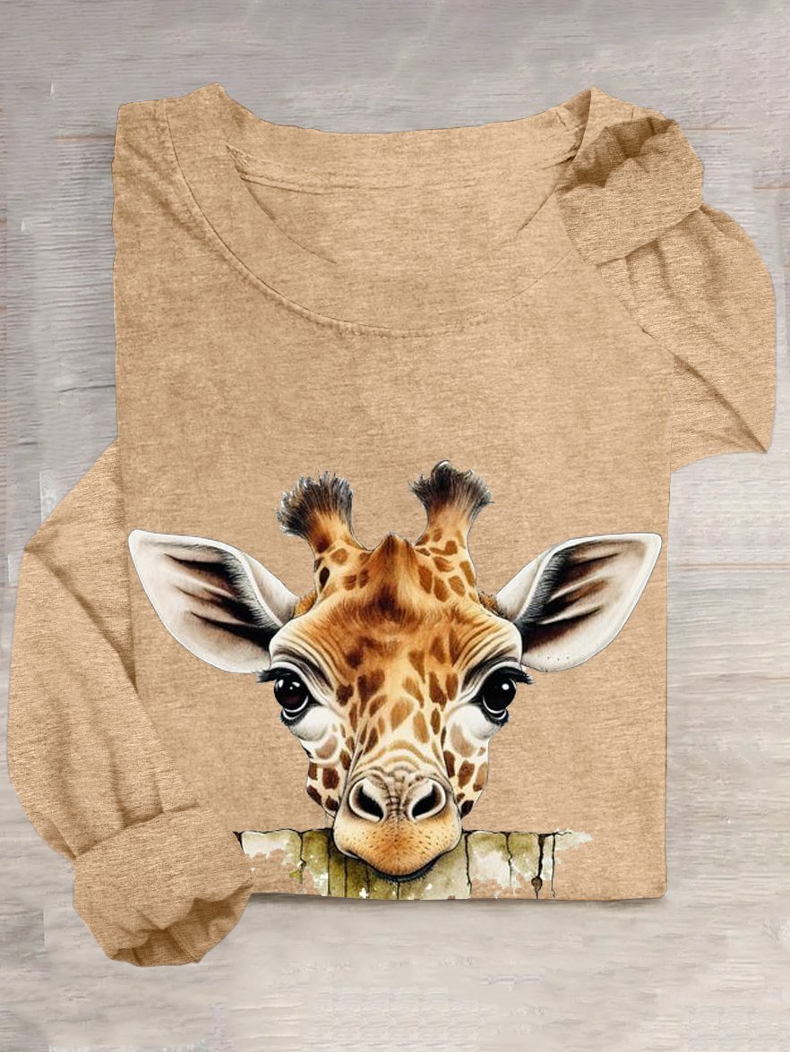 T-shirts Femmes Décontracté Imprimé d'Animal Printemps / Automne Ample Manches Longues en Mélangé de Coton Droit Régulier Élasticité moyenne