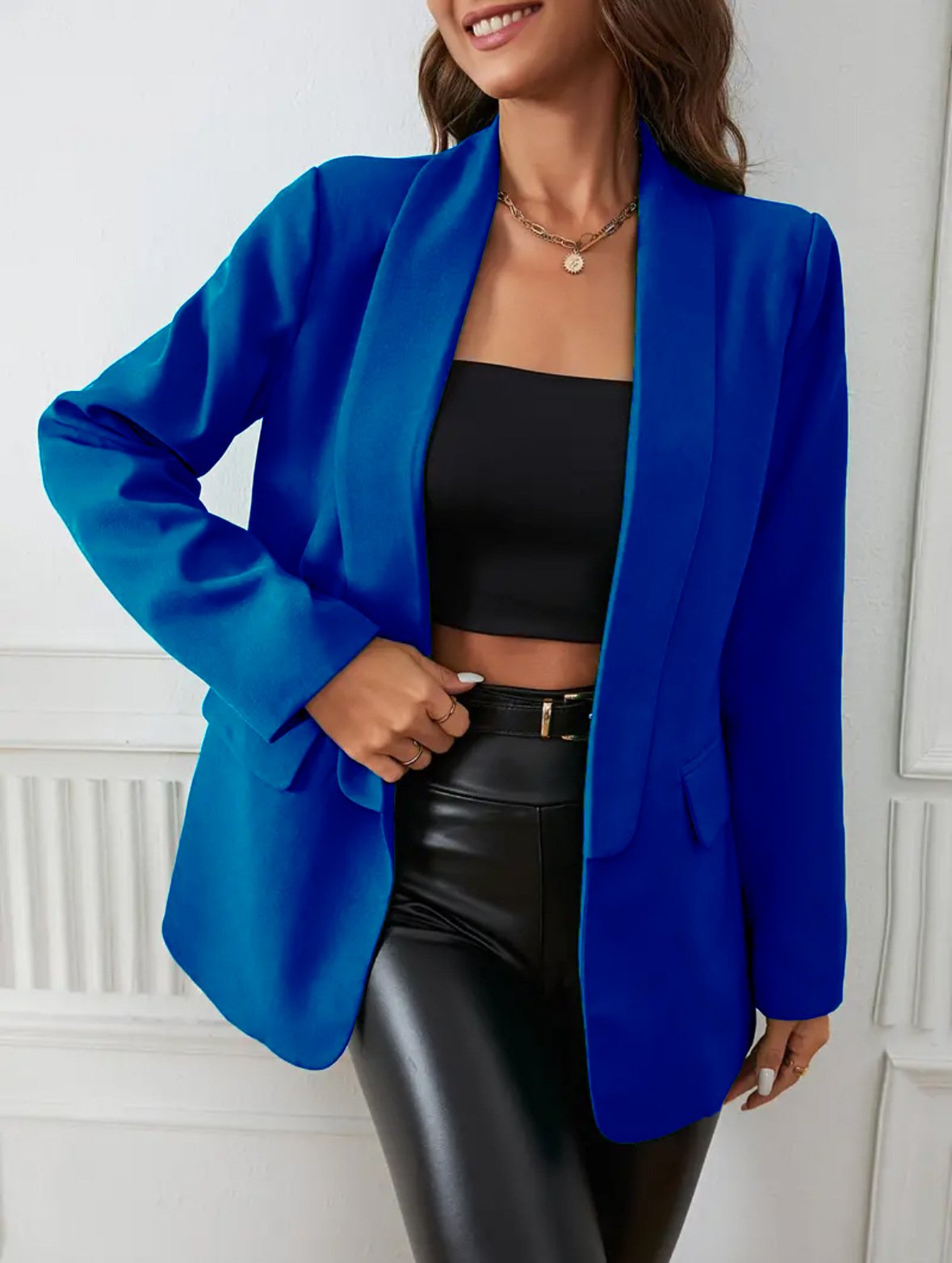 Micro-élasticité Col Châle Manches Longues Régulier Plain Blouson Zip pour Femmes