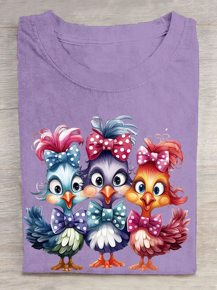 T-shirts Femmes Décontracté Printemps / Automne Oiseau Ample Manches Longues Col Rond en Mélangé de Coton Régulier Droit