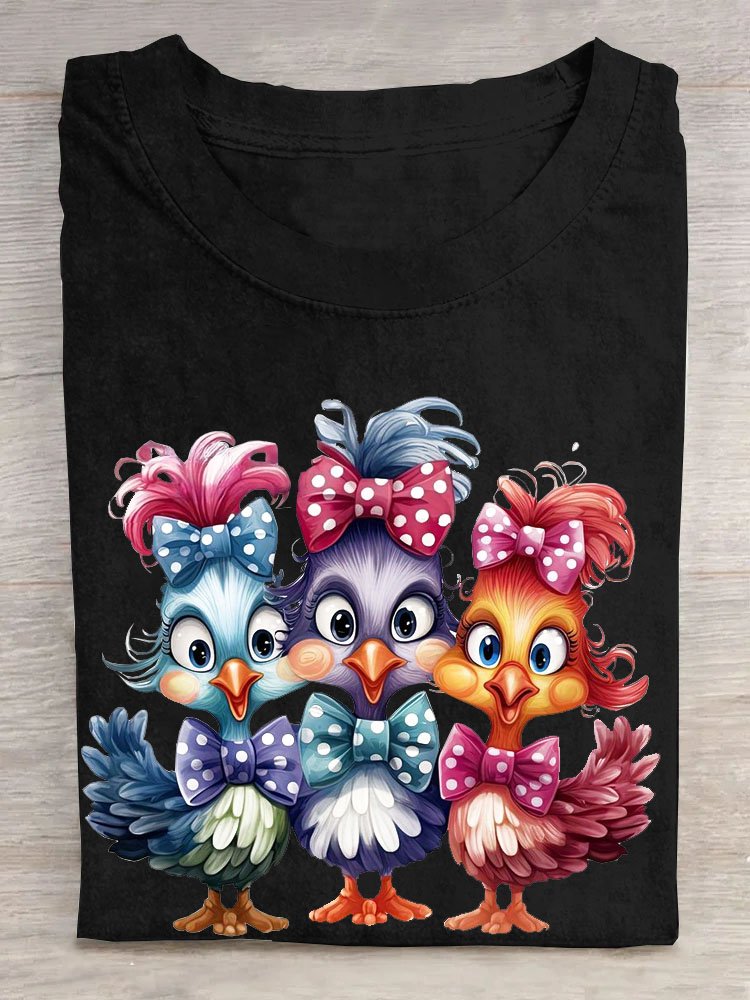 T-shirts Femmes Décontracté Printemps / Automne Oiseau Ample Manches Longues Col Rond en Mélangé de Coton Régulier Droit