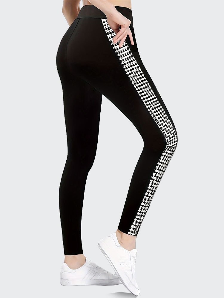 Pantalons De Yoga Femmes Décontracté Pied-de-poule Toutes Les Saisons Polyester Naturel à Haute Élasticité Faire la navette Serré Pantalon coupe slim