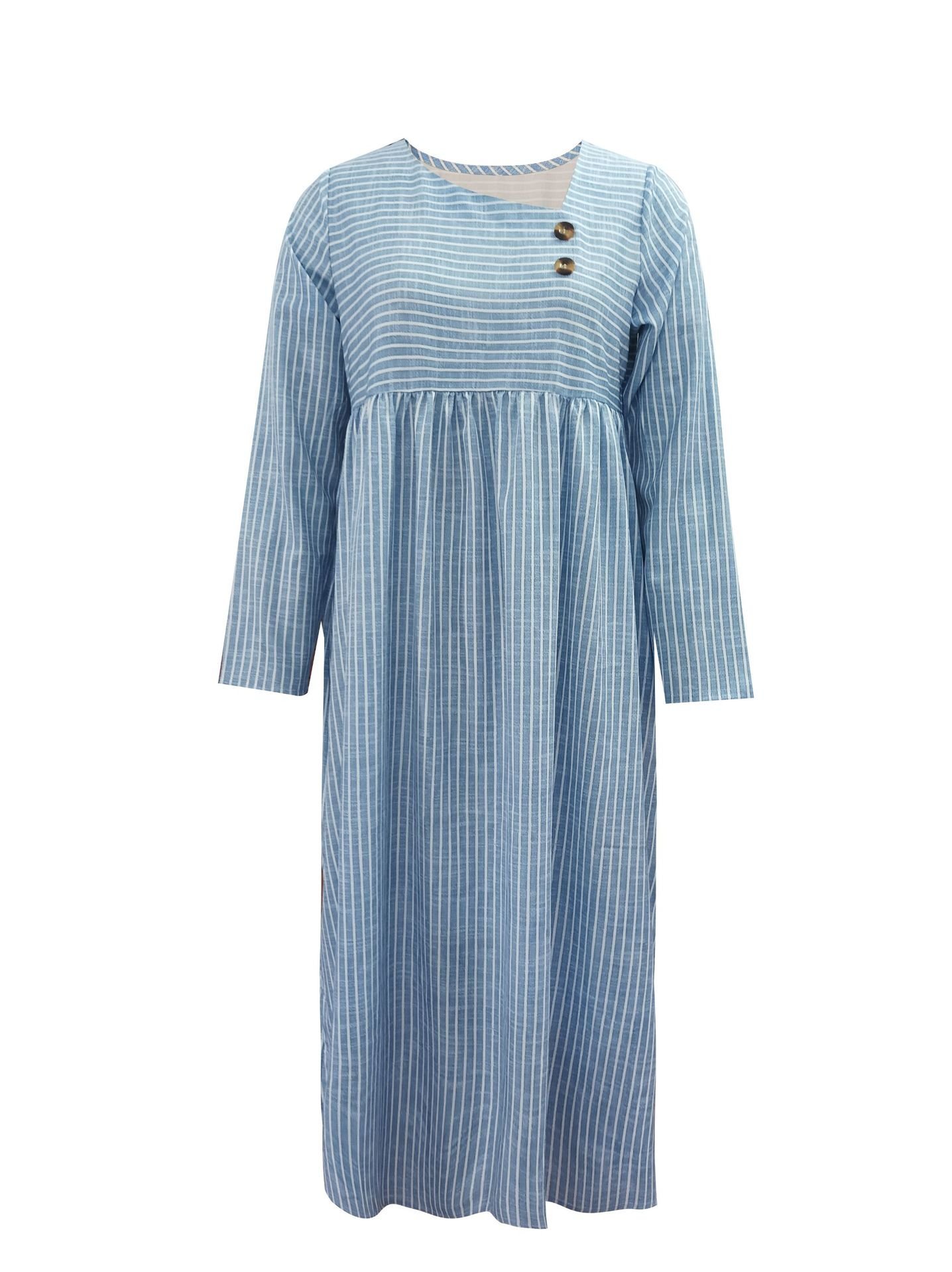Femmes Rayé Bleu Ciel Asymétrique Confortable Boucle Robe Maxi Décontracté