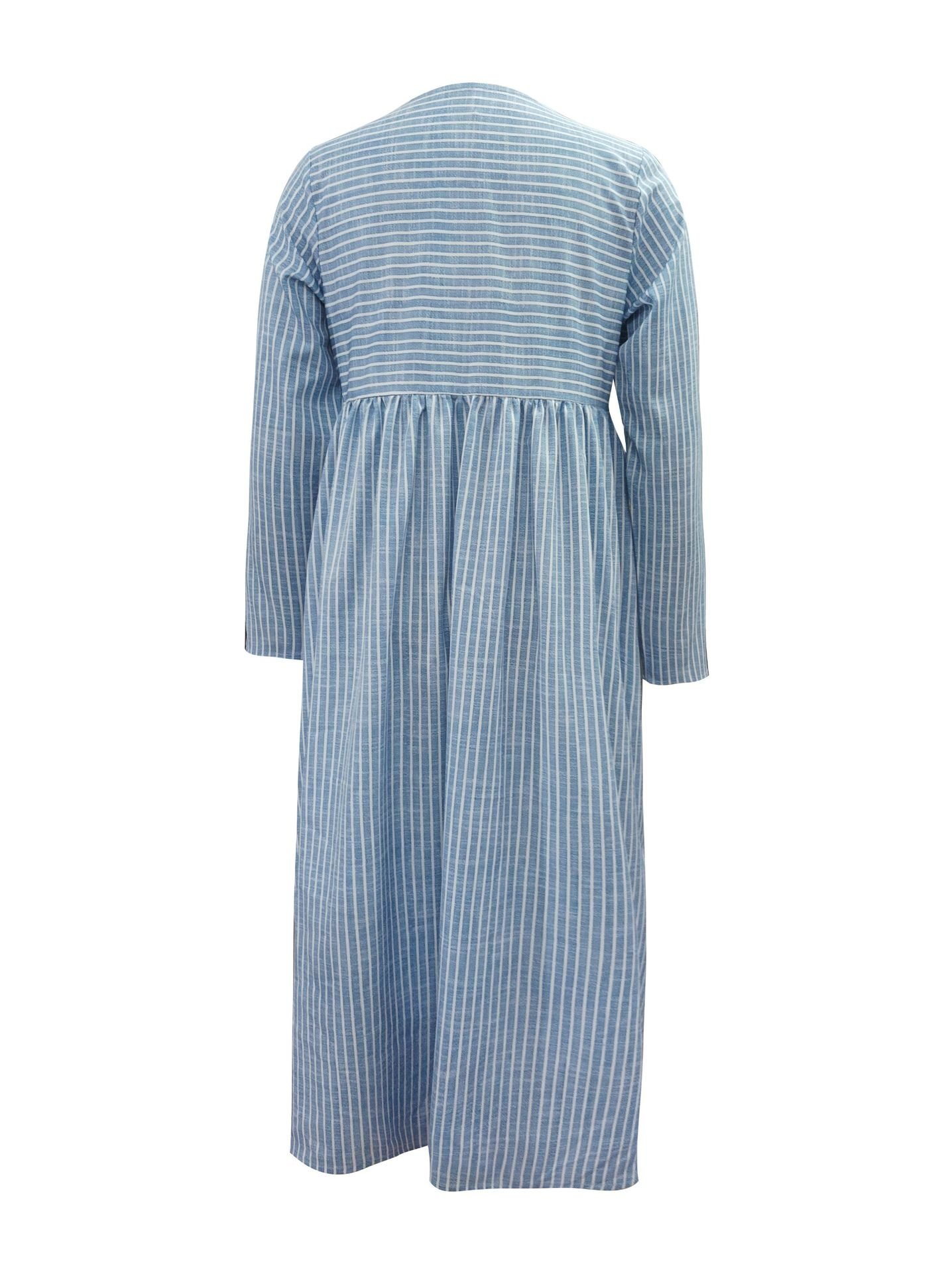 Femmes Rayé Bleu Ciel Asymétrique Confortable Boucle Robe Maxi Décontracté