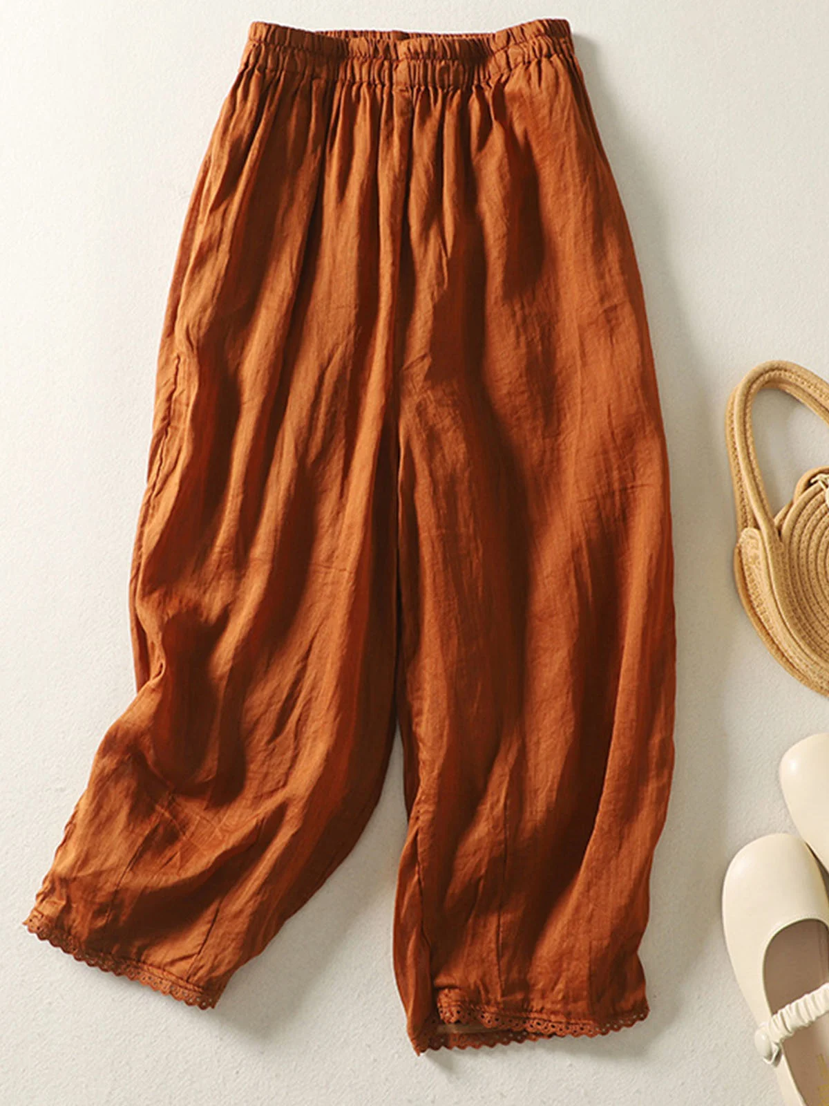 Pantalons Décontracté Plain Printemps / Automne Coton Naturel Quotidien Ample Pantalon à la cheville Droit pour Femmes