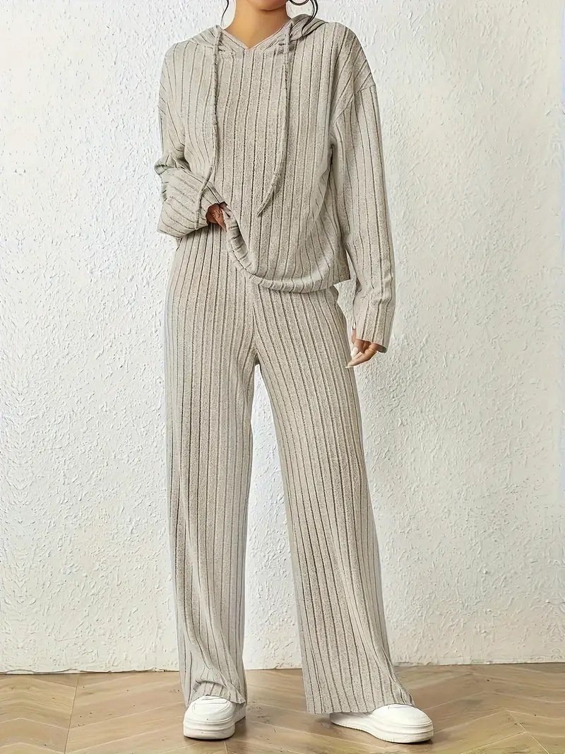 Deux Pièces Ensembles Femmes Décontracté Plain Printemps / Automne Micro-élasticité Ample Jersey Manches Longues Col Rond Top Avec Pantalons