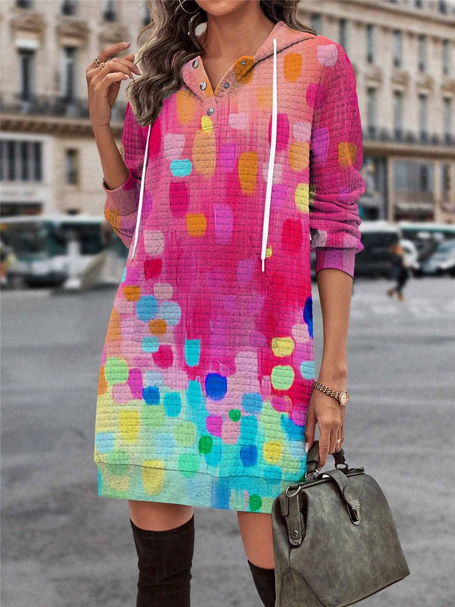 Femmes Floral Bleu Foncé Sweat-shirt à Capuche Confortable Boucle Robe Maxi Décontracté