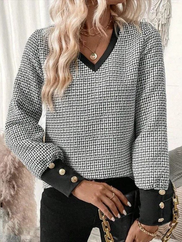 Chemisiers1 Décontracté Printemps / Automne Plaid Polyester Quotidien Coupe Régulière Manches Longues Droit Non pour Femmes