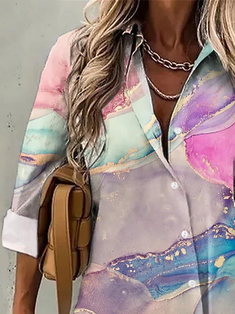 Chemises Décontracté Printemps / Automne Aléatoire Imprimé Polyester Naturel Aucune élasticité Quotidien Ample Manches Longues pour Femmes