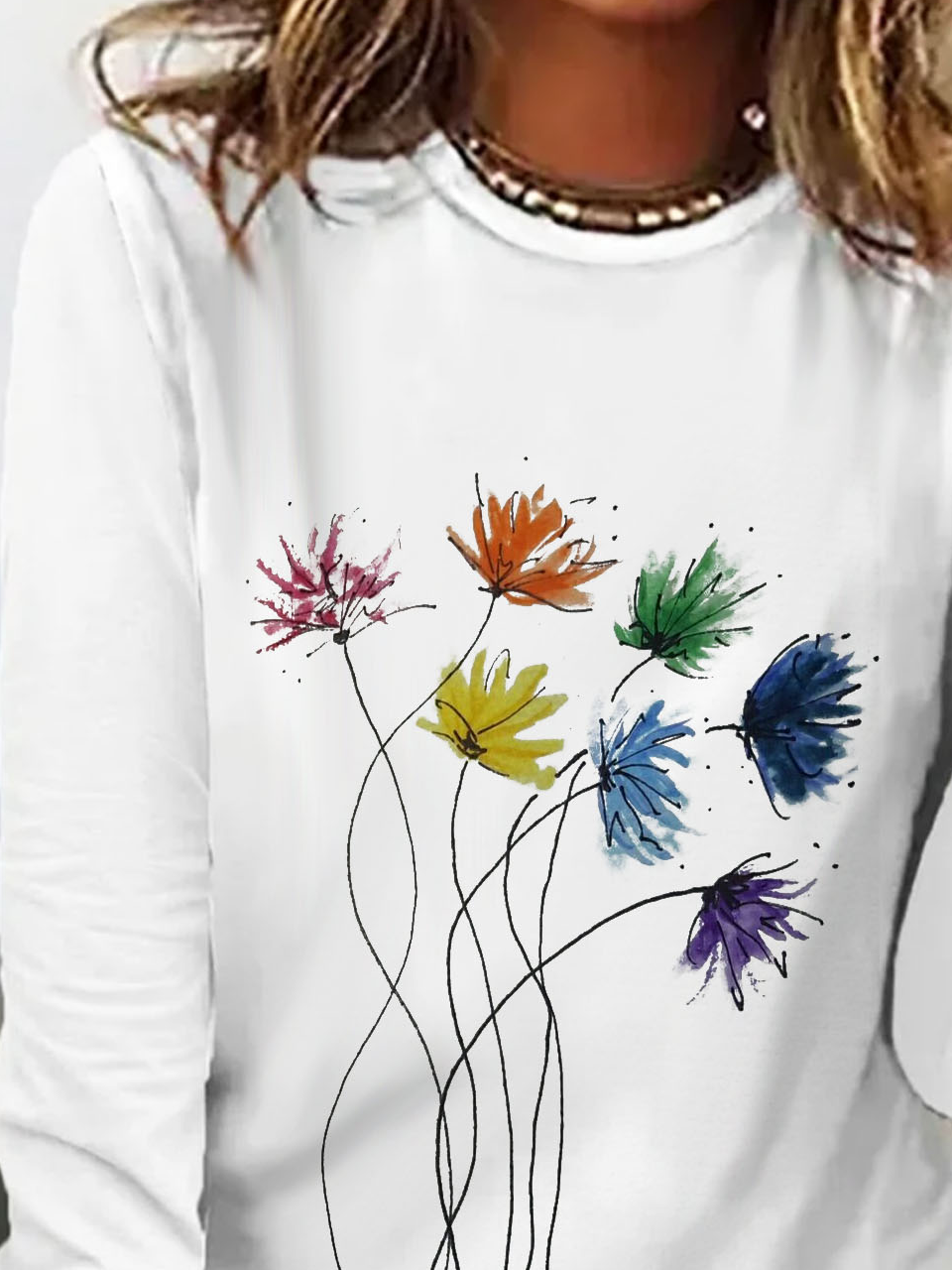 T-shirts Femmes Décontracté Floral Printemps / Automne Quotidien Manches Longues Col Rond Régulier Droit Régulier