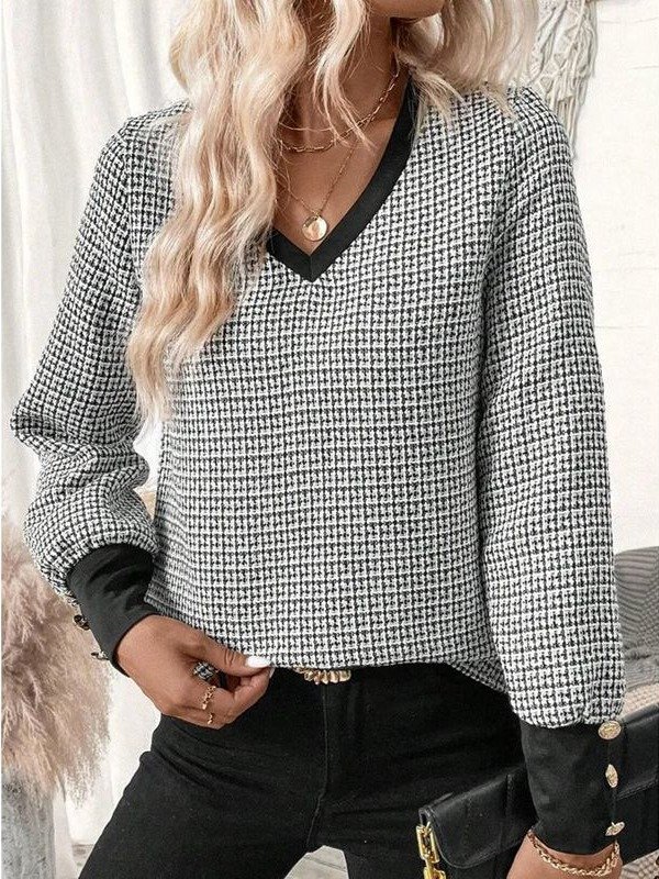 Chemisiers1 Décontracté Printemps / Automne Plaid Polyester Quotidien Coupe Régulière Manches Longues Droit Non pour Femmes