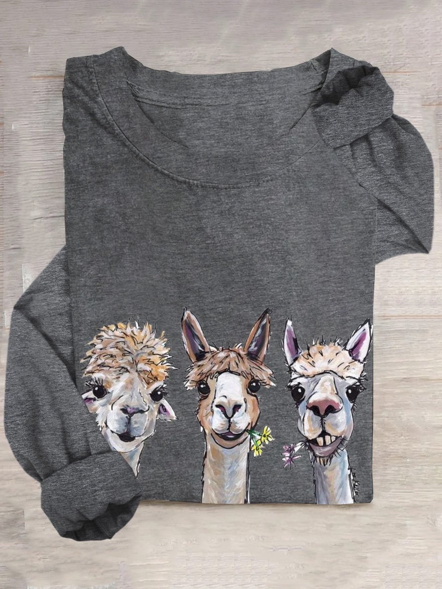 T-shirts Décontracté Imprimé d'Animal Printemps / Automne Ample Manches Longues Col Rond en Mélangé de Coton Régulier Élasticité moyenne pour Femmes