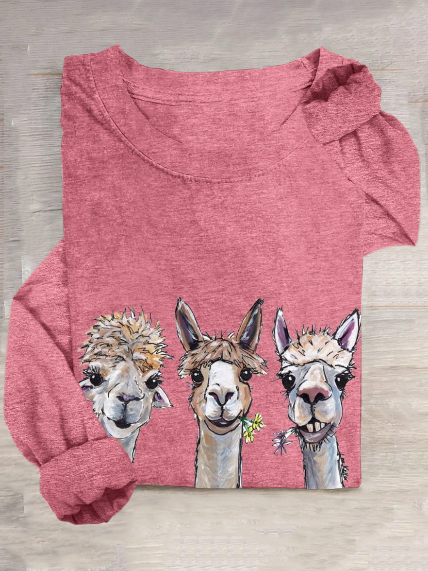 T-shirts Décontracté Imprimé d'Animal Printemps / Automne Ample Manches Longues Col Rond en Mélangé de Coton Régulier Élasticité moyenne pour Femmes