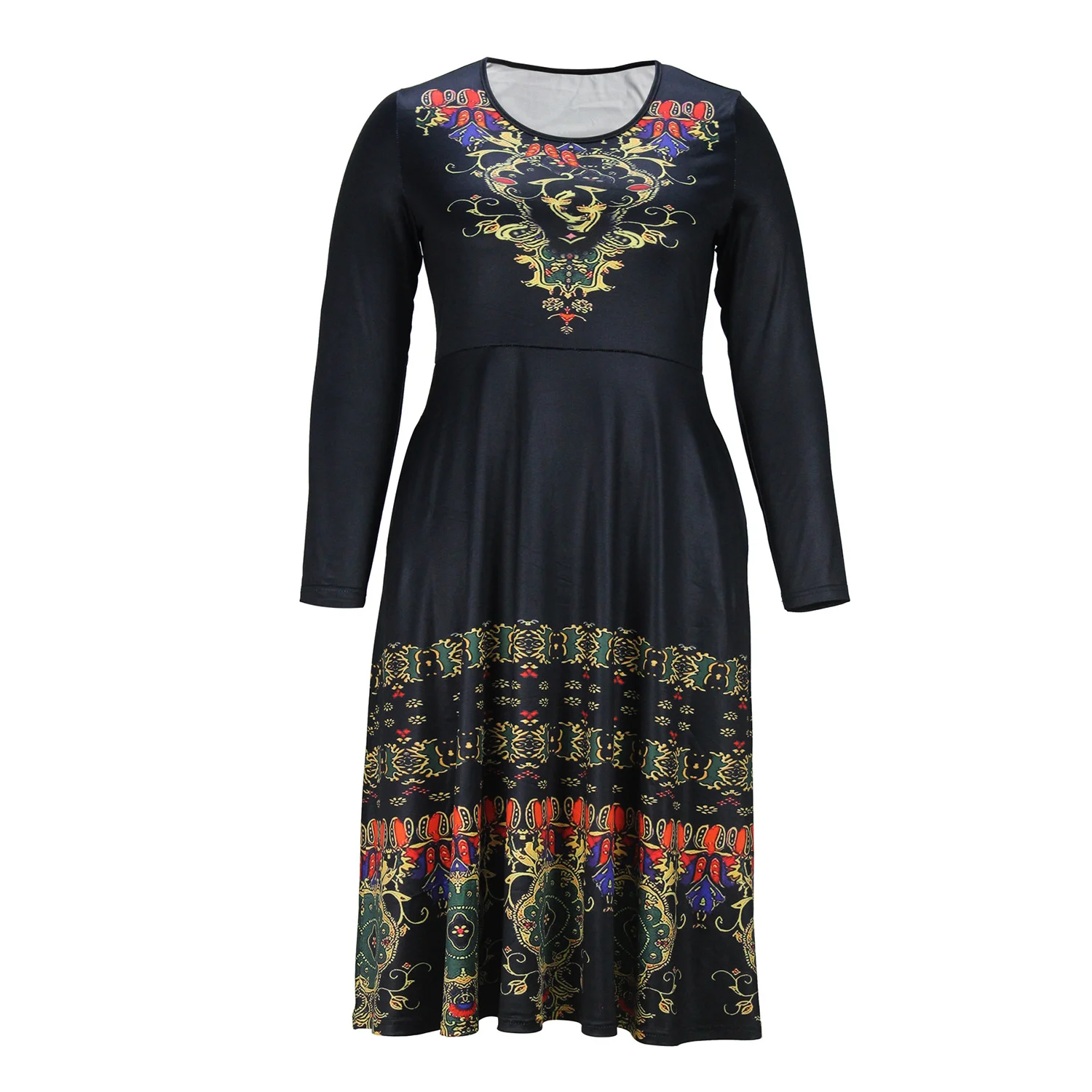 Femmes Géométrique Noir Col Rond Confortable Boucle Robe Maxi Décontracté