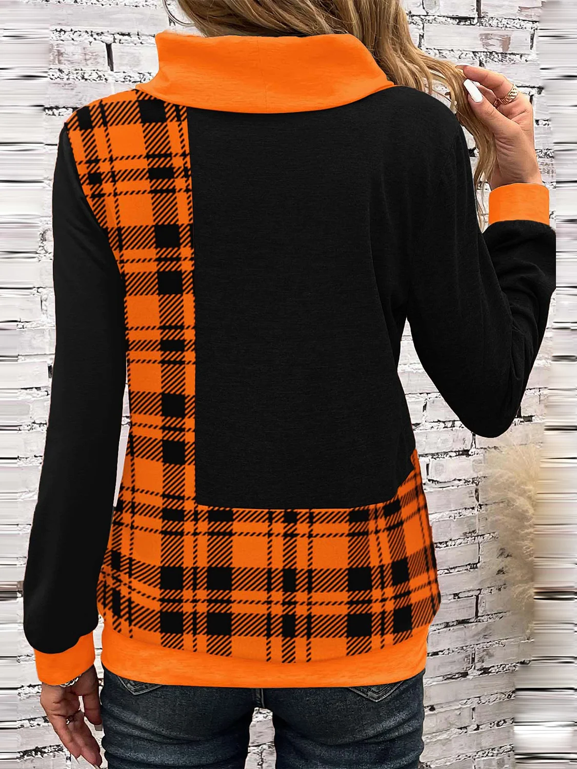 Sweat-shirts Femmes Décontracté Printemps / Automne Plaid Zip Domestique Coupe Régulière Jersey Manches Longues Régulier