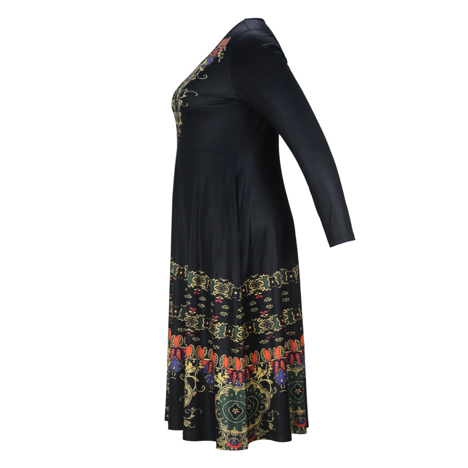 Femmes Géométrique Noir Col Rond Confortable Boucle Robe Maxi Décontracté