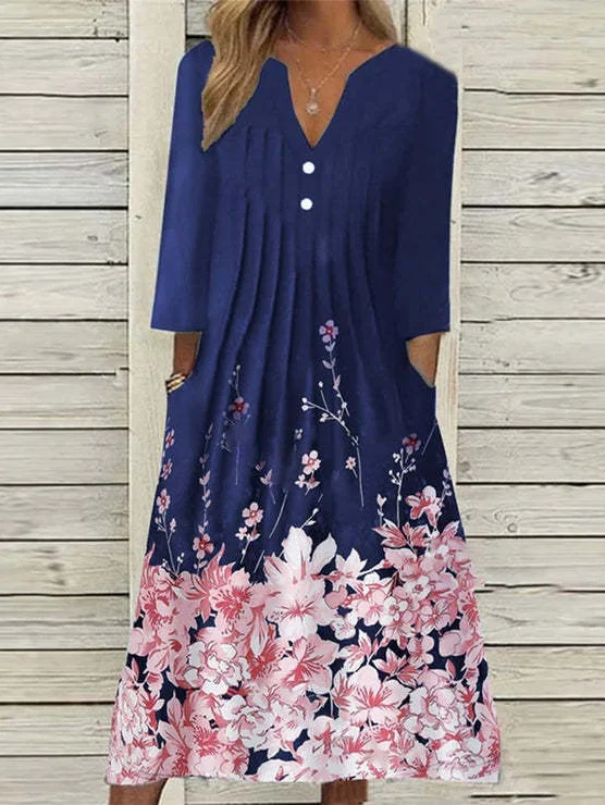 Femmes Floral Couleur 3 Asymétrique Confortable Poche Couture Robe Maxi Décontracté