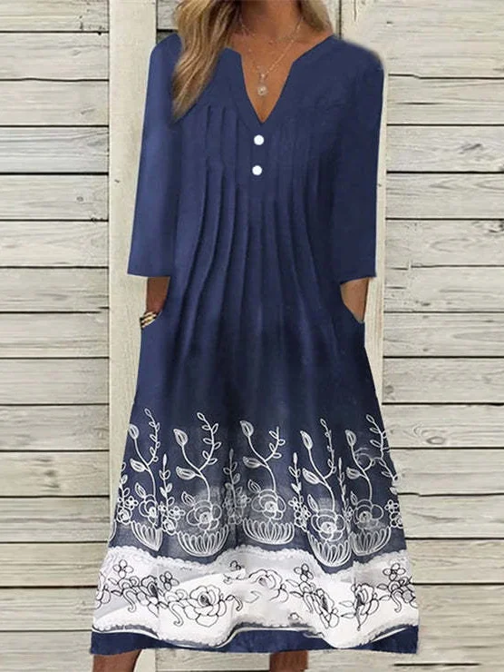Femmes Floral Couleur 3 Asymétrique Confortable Poche Couture Robe Maxi Décontracté