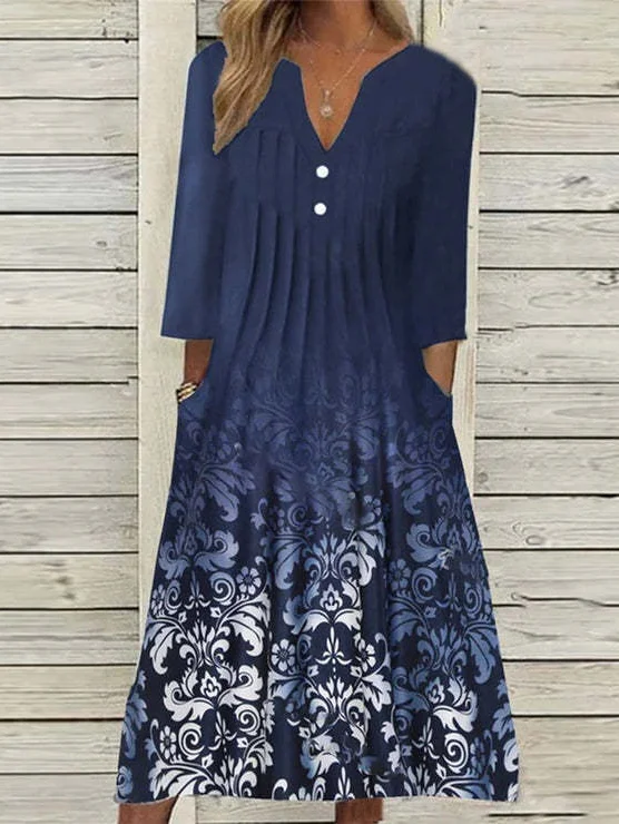 Femmes Floral Couleur 3 Asymétrique Confortable Poche Couture Robe Maxi Décontracté