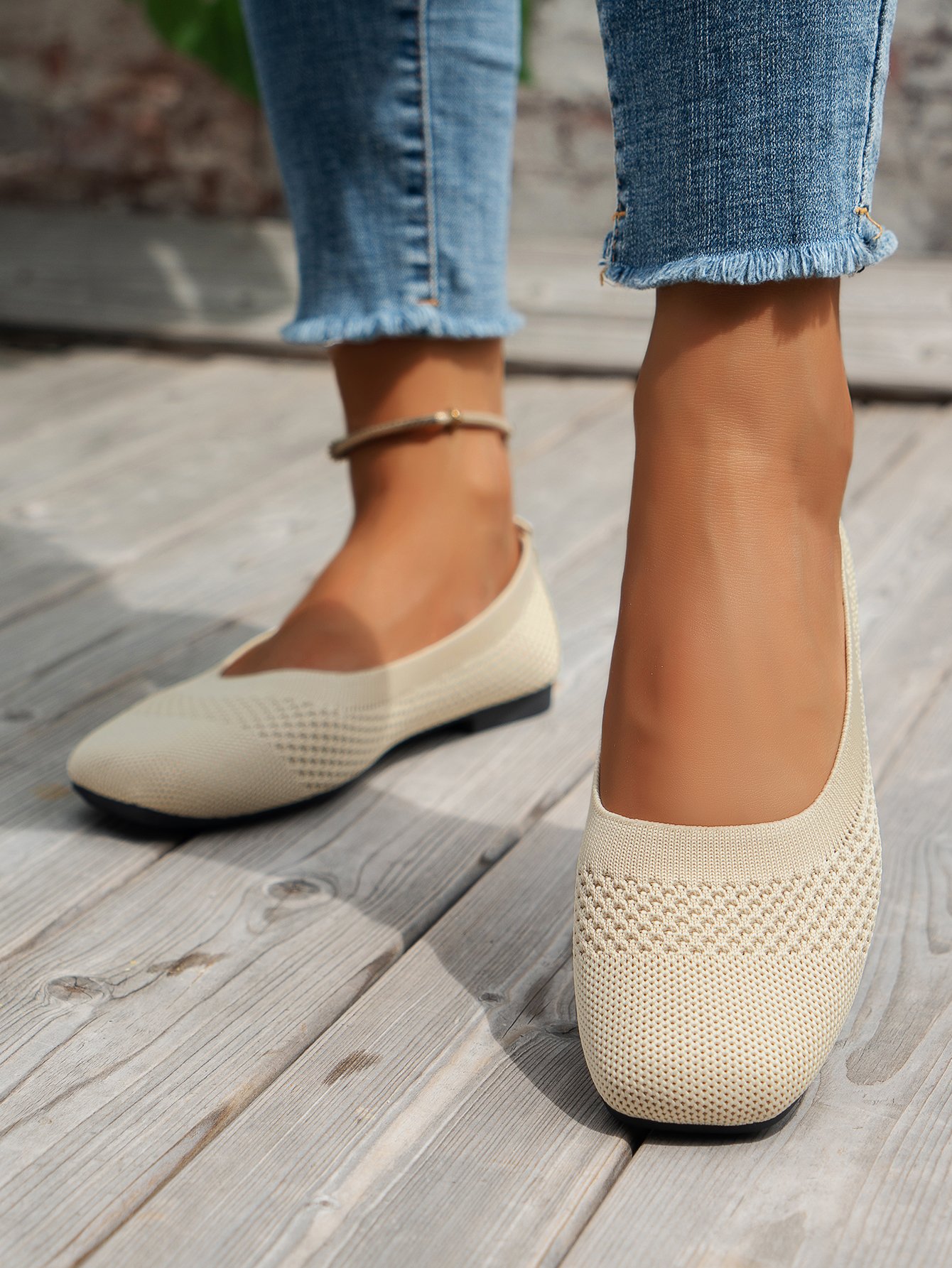 Chaussures à Tige Basse Décontracté Plain Toutes Les Saisons Bout Carré Coton Tissu de Maille Caoutchouc à Enfiler Chaussures à Tige Basse pour Femmes