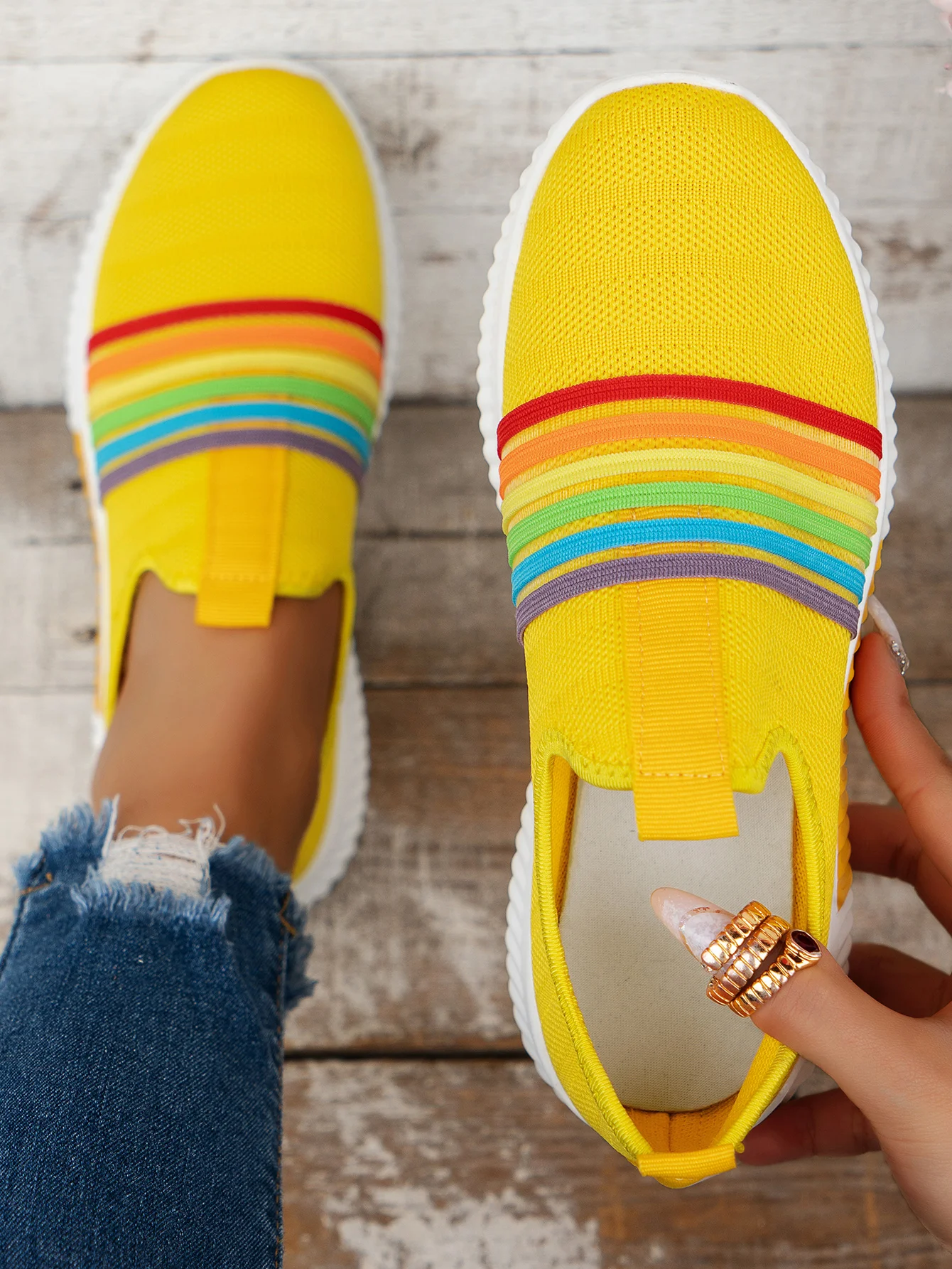 Tricoté à La Mouche Baskets Décontracté Plain Toutes Les Saisons Quotidien à Talon Plat Coton Caoutchouc à Enfiler Chaussures tissées à la mouche pour Femmes