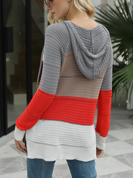 Pulls Décontracté Bloc de Couleur Printemps / Automne Micro-élasticité Manches Longues Fil/fil de laine Régulier Droit Régulier pour Femmes