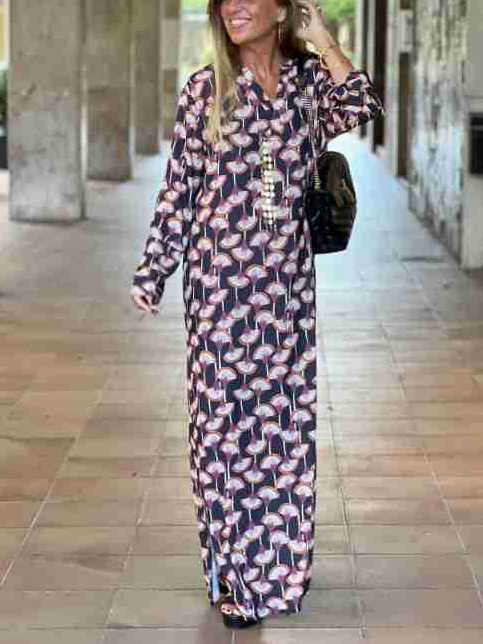 Femmes Rayé Kaki Sweat-shirt à Capuche Confortable Robe Maxi Décontracté