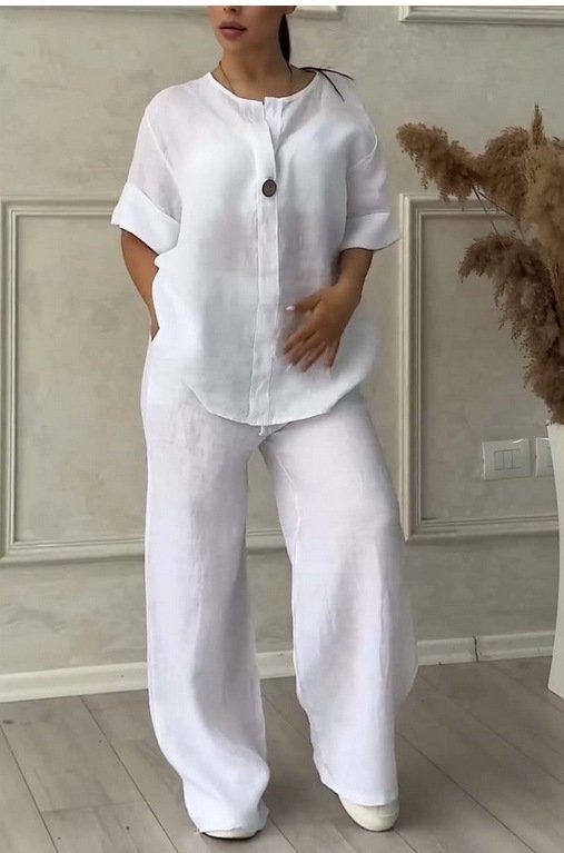 Deux Pièces Ensembles Femmes Décontracté Plain Printemps / Automne Naturel Micro-élasticité Quotidien Ample Manches Longues Top Avec Pantalons
