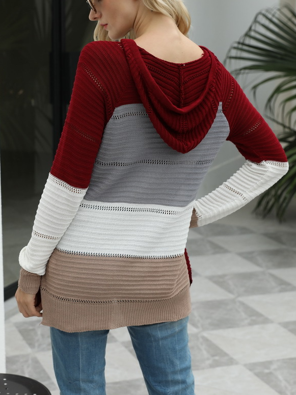 Pulls Décontracté Bloc de Couleur Printemps / Automne Micro-élasticité Manches Longues Fil/fil de laine Régulier Droit Régulier pour Femmes