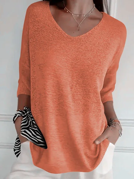 Pulls Décontracté Plain Printemps / Automne Quotidien Manches trois quarts Régulier Droit Régulier Élasticité moyenne pour Femmes