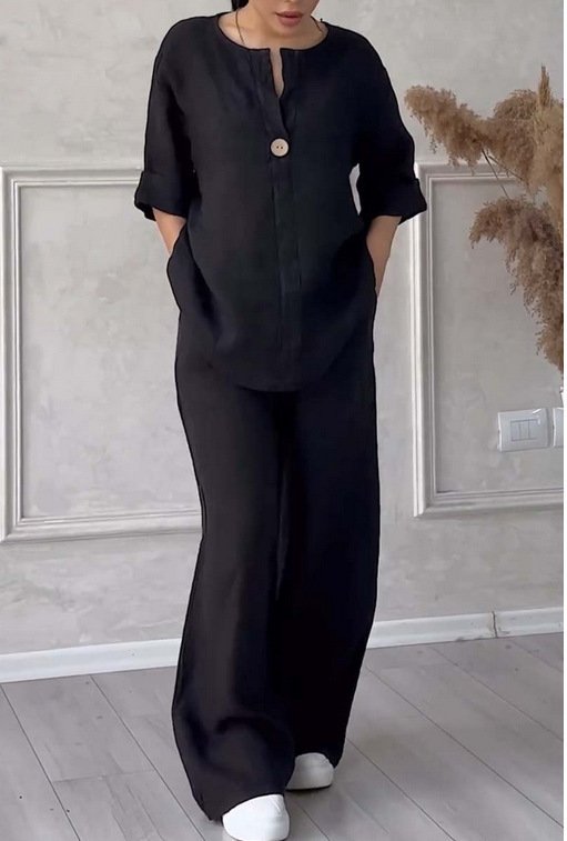 Deux Pièces Ensembles Femmes Décontracté Plain Printemps / Automne Naturel Micro-élasticité Quotidien Ample Manches Longues Top Avec Pantalons