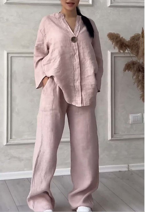 Deux Pièces Ensembles Femmes Décontracté Plain Printemps / Automne Naturel Micro-élasticité Quotidien Ample Manches Longues Top Avec Pantalons